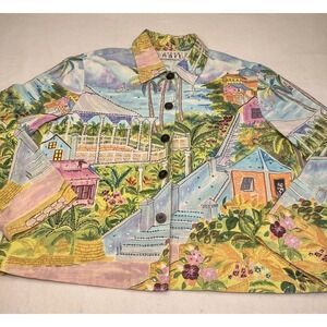 Vintage Keren Hart Size L Vibrant Color Embossed wSequins Scenic Tropical Jacket